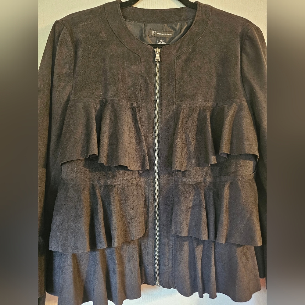 INC (Anna Sui For INC) International Concepts M Faux Suede Tiered Ruffle Jacket